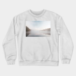 Landscape early morning fog just above the water level partly of Connecticut Rive Crewneck Sweatshirt